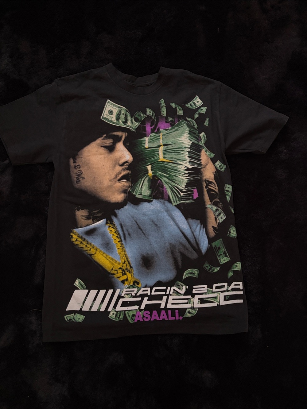 Black Graphic Men’s Tee with Money Print